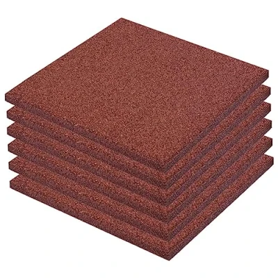 Image of vidaXL Fall Protection Tiles Set 6 Rubber Decking Tiles, 50x50x3 cm Each, Red, Impact and Slip Resistant, Suitable for Indoor Outdoor Use