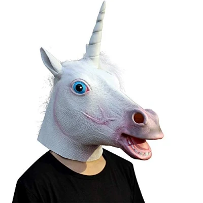 Image of Original Cup Unicorn latex mask Eye holes to see better Artificial mane
