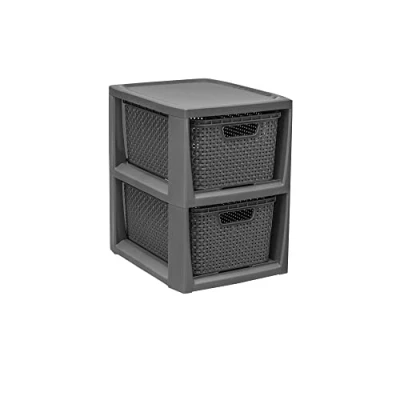 Image of BranQ Home essential 100% Recycled Plastic PP Ecological Shelf in Rattan Design, Anthracite, 2 Baskets