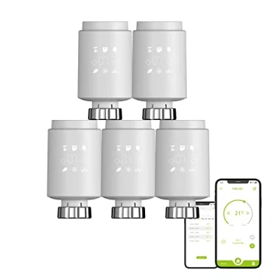 Image of Qiumi Zigbee Thermostat Radiator Valve, Smart Programmable Thermostat, Temperature Heater, eTRV, Alexa,Googlehome Voice Control, connector type is M30 x 1.5