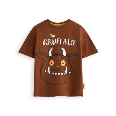 Image of The Gruffalo &amp; Friends Boys T Shirt Kids Woodland Creature Storybook Graphic Tee in Brown Julia Donaldson Story Tale Book Apparel Top Character Movie Merchandise Gift