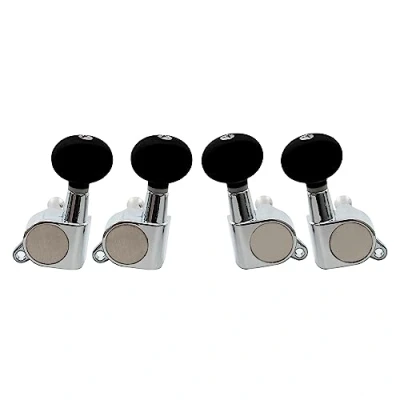 Image of Musiclily 2R2L Sealed Ukulele Tuners Tuning Pegs Keys Machine Heads Set,Chrome with Black Button