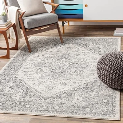 Image of Livabliss Khartoum Vintage Rug Area Rugs for Living Room 200x274 cm, Bedroom Scandi Neutral Rug, Traditional Patterned Boho Style, Natural Easy Care Pile Large Grey and Beige
