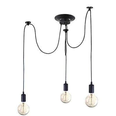 Image of iDEGU Modern and Retro Pendant Light, 3 Arms DIY Spider Chandelier Creative Adjustable 150CM Vintage Ceiling Lamp Fixture with E27 Socket, Black (3 Light)