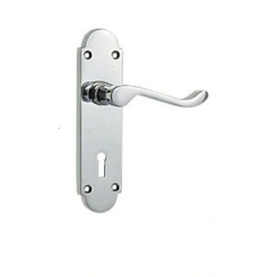 Image of Ironmongery Solutions® Brushed Internal Scroll Door Handles Lock, Latch &amp; Bathroom Sets in Polished Brass Satin Chrome (Satin Chrome, Lock)