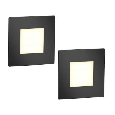 Image of ledscom.de 2 LED Staircase Light/recessed Wall Light FEX for Indoors and Outdoors, Angular, Black, 85 x 85mm, Warm White