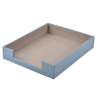 Image of Leather Letter Tray, Office Supplies Multipurpose Desk Organizer, Mail, Paper, Files, Magazines, Jewelry, Cosmetics,Stackable Organization Drawers,Grey