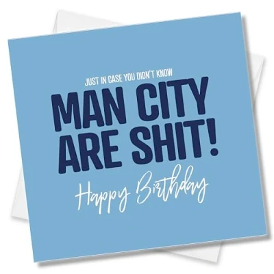Image of Punkcards Manchester City Birthday Card Funny Football Greeting From Man United or Liverpool Fans