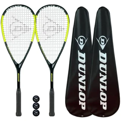 Image of Dunlop Hypermax Squash Racket Twin Set inc Protective Covers &amp; 3 Balls (Various Model Choice) (Hypermax Pro)