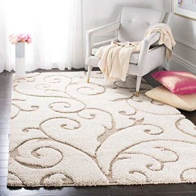 Image of SAFAVIEH Shaggy Rug for Living Room, Dining Bedroom Florida Shag Collection, High Pile, in Cream and Beige, 99 X 160 cm