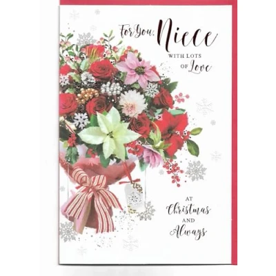 Image of Christmas Card For Niece 23 x 15 Cm (9 6 inches) You With Lots Of Love Flowers