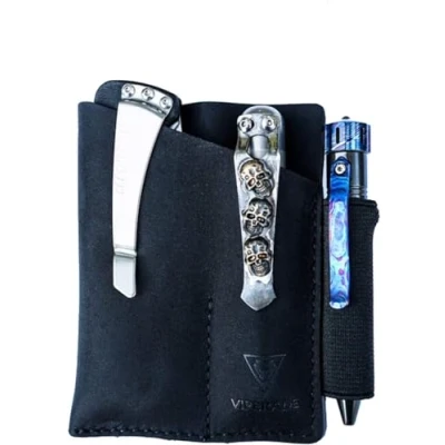 Image of VIPERADE PJ12 EDC Leather Sheath, Multitool Sheath/Tools Holster/Knife Belt Sheath/Flashlight Sheath for Leatherman Multitools/Knife Handmade Organizer with 2 Pockets Black
