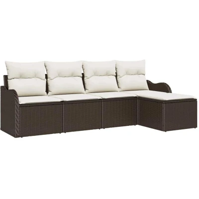 Image of vidaXL 5 Piece Garden Sofa Set with Cushions Brown Poly Rattan