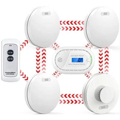 Image of CPVAN Wireless Interlinked Smoke, Heat &amp; Carbon Monoxide Alarm Bundle with Remote Control, Scotland England Law Compliant, 10 Year Battery, CE BS Certified, Pre Linked. 5 Pack