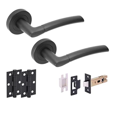 Image of HANDLEZONE® Nemo Internal Door Handle Latch Pack, Complete with Lever On Rose Handles, Latch, Ball Bearing Hinges Black Matt