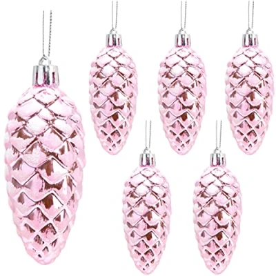 Image of Christmas Concepts® Pack of 690mm Shiny &amp; Glitter Decorated Pine Cone Baubles Tree Decorations (Baby Pink)