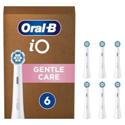 Image of Oral B iO Gentle Care Electric Toothbrush Head, Twisted &amp; Angled Bristles for Deeper Plaque Removal, Pack of 6 Heads, Suitable Mailbox, White