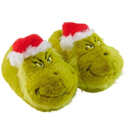 Image of The Grinch 3D Slippers Plush with Christmas Hat Unisex Green, 41/43 EU