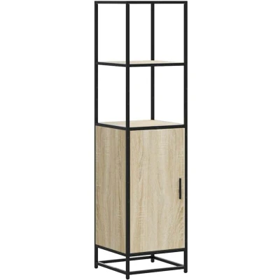 Image of vidaXL Highboard Engineered Wood/Metal Cabinet, Sonoma Oak Finish, 35.5x35x139 cm Modern Storage Unit for Living/Dining Room/Office
