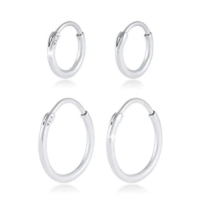 Image of Kuzzoi Men&#039;s hoop earrings set, round, 2 pairs of classic earrings, polished, for men, made 925 sterling silver