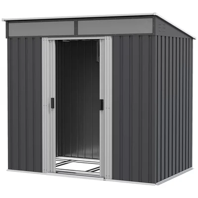Image of Outsunny 6.5 x 4ft Lockable Metal Garden Shed with Foundation Sliding Doors 2 Vents Grey