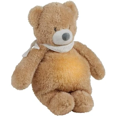 Image of Nattou Night Light Cuddly Bear Sleepy, Up Bear, Baby/Toddler Comforter, for Children, Baby White Noise Machine, and Toddler Sleep Aid, PETA Approved Vegan, Pale Brown
