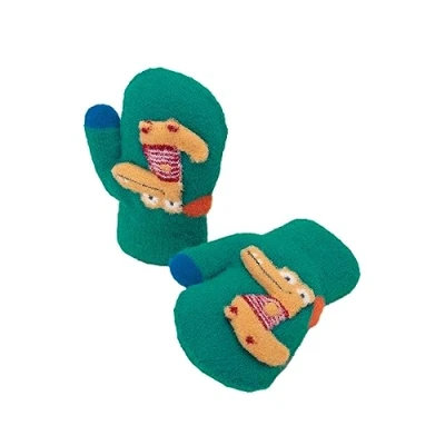 Image of Powder Kids Gloves Cute Crocodile Fluffy Plush Super Soft Winter Mittens 1 Pair (Aqua)