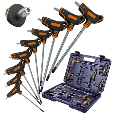 Image of NordWolf 9 Piece T Handle Torx Wrench Set, S2 Steel Long Arm Security Star Keys, Sizes T10 to T50 in Storage Box