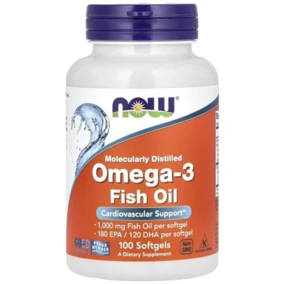 Image of Now Foods Omega 3 Molecularly Distilled Supports Heart Health and Brain Function 100 Softgels