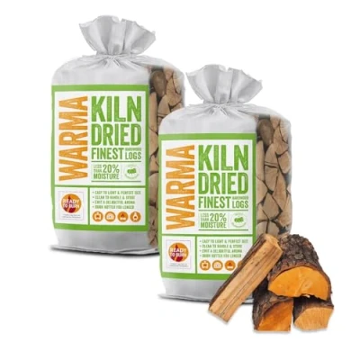 Image of 2 x Pack Warma Kiln Dried Hardwood Firewood Logs Ready to Burn &amp; Easy Carry Outdoor Garden Chimeneas Suitable for Large Ooni Pizza Ovens Wood Burning Fired Stoves Open Fires Log Burners