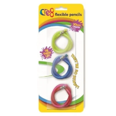 Image of The Home Fusion Company Children&#039;s Fun Flexible Pencils 3 x 30cm Eraser Top Pink Blue Yellow Party Bags