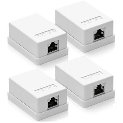 Image of deleyCON 4x CAT 6a Network Socket 1x RJ45 FTP Shielded Surface Mounted 10Gbit Ethernet LAN Patch Cable White