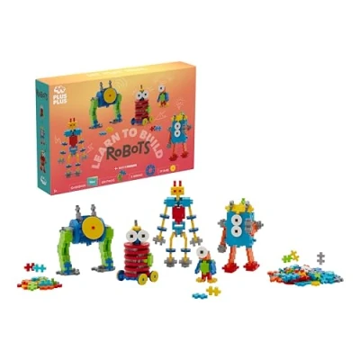 Image of Plus Building Blocks Toy Learn to Build Robot Toy, 250 pcs with Colourful Wheels and Hubs, Guidebook Included, Kids Construction Toys, STEM Learning Resources Girls Boys Toys Age 5