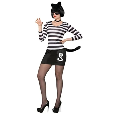 Image of Bristol Novelty 78162 Cat Burglar Costume set For Women Black and white Female, UK Size 10 14