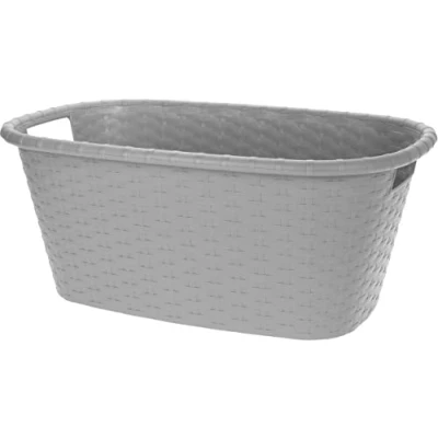 Image of 35 Litre Plastic Laundry Basket Large Rectangular Rattan Washing Clothes Storage Hamper (Grey)