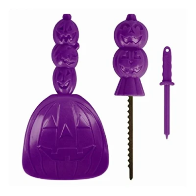 Image of 3 Piece Halloween Pumpkin Carving Face Decorating Kit Steel Saw Seed Scoop Plastic Poker Cutting Tool Purple