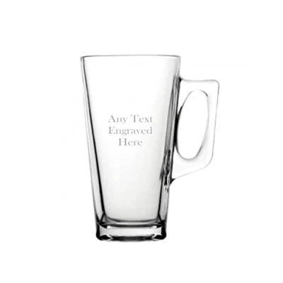 Image of [Custom] Personalised Engraved Latte Glass Conic Mug 13.25oz (38cl) toughened Christmas Birthday Gift Any Text Engraved.