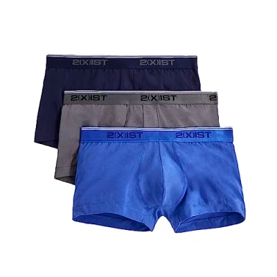 Image of 2(X)IST Men&#039;s Cotton Stretch No Show Trunk 3 Pack, Eclipse/Lead/Dazzling Blue, Large