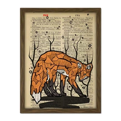 Image of Wee Blue Coo Upcycle Dictionary Fox Artwork Framed Wall Art Print 18X24 Inch