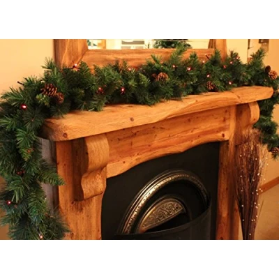 Image of Best Artificial Luxury Thick Christmas Garland with 16 Pine Cones plus Red Battery LED Lights Indoor Xmas 215 Tips (9ft 40 Lights)