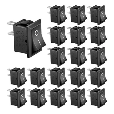 Image of APIELE 20 pieces toggle switch, 2 position on/off with SPST pins rocker 250 V 6 A button switch for houses, industry, DIY KCD1 1 101 (on off black)
