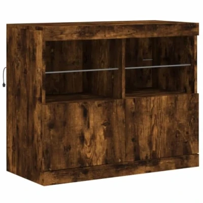Image of vidaXL Smoked Oak Sideboard with LED Lights Functional and Decorative Furniture for Living Room Resilient, Modern Design, Ambient RGB Lighting, Ample Storage