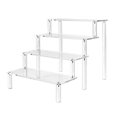 Image of JUMRHFAN Perfume Organiser, Acrylic Risers Display Stand, 4 Tiered Shelf for Cupcake Dessert Stands Cologne Nail Polish Organizer Clear Shelves Collectibles