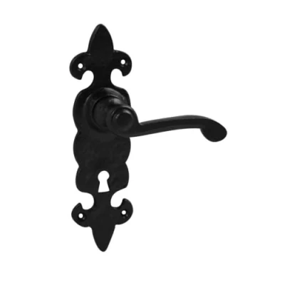 Image of VIBE DUROSIL Fleur de LYS Lever Lock on Black Antique Door Handle for Internal Doors