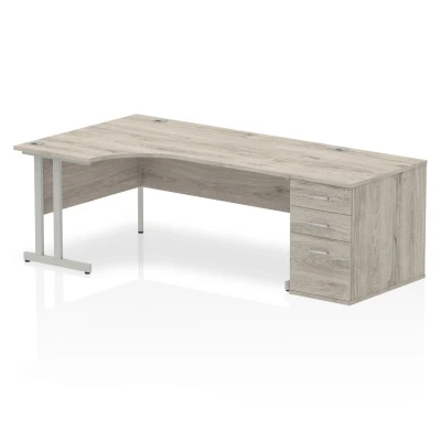 Image of Impulse 1800mm Left Crescent Desk Grey Oak Silver Leg + High Ped