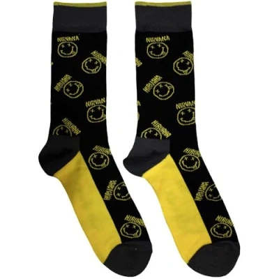 Image of Rock Off officially licensed products Nirvana Yellow Grunge Smile Pattern Ankle Socks UK Size 7 11