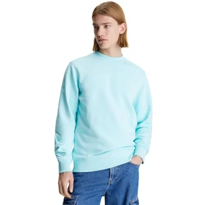 Image of Calvin Klein Jeans Men Sweatshirt Badge Crew Neck no Hood, Turquoise (Blue Tint), 3XL