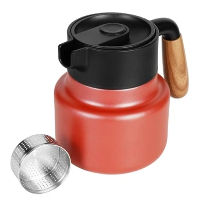 Image of Belle Vous 800ML Thermal Coffee Carafe Jug Stainless Steel &amp; Tea Pot with Plastic Handle and Infuser Double Walled Vacuum Insulated Flask for Hot Cold Drinks (Red)