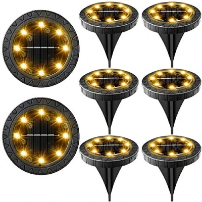 Image of Solar Powered Ground Lights 8Pack,Waterproof LED Outdoor Disk Decorative,Solar Garden for Landscape Pathway Patio Yard Walkway Path Lawn Driveway Lighting (Warm White)