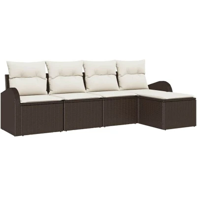Image of vidaXL 5 Piece Garden Sofa Set with Cushions Brown Poly Rattan